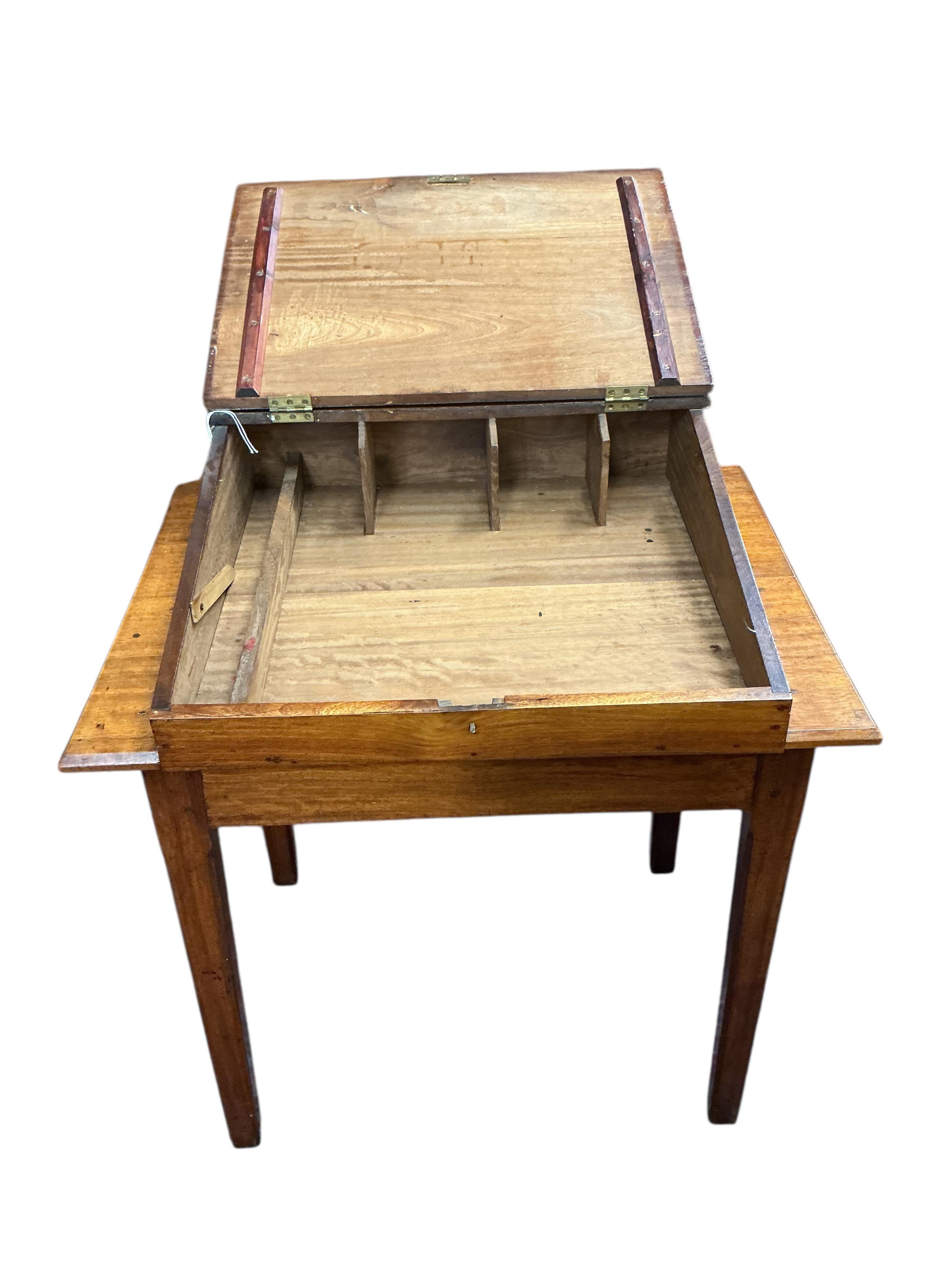An early 20th century mahogany clerk's desk, width 80cm, depth 57cm, height 98cm